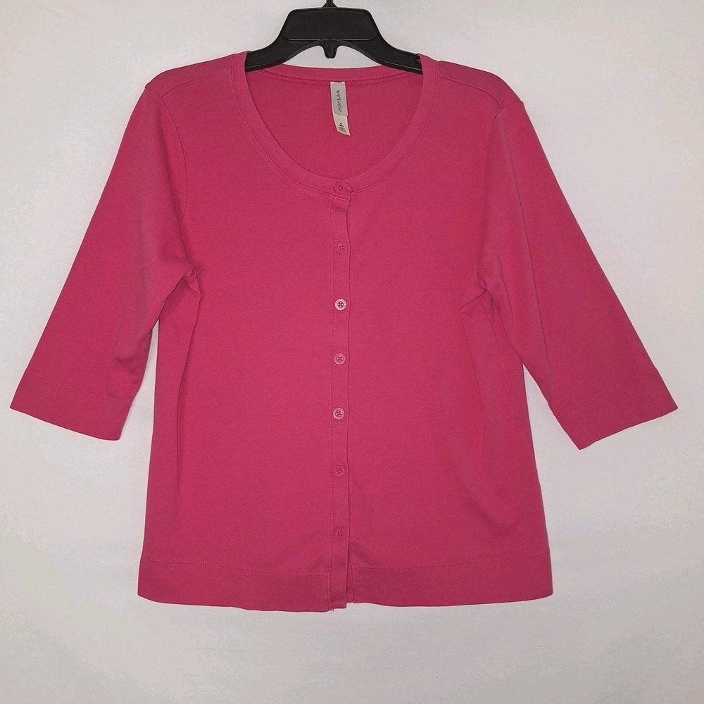 Preppy Coquette 3/4 Sleeves White Stag M (8- 10) Pink Fuchsia Button-Up Cardigan